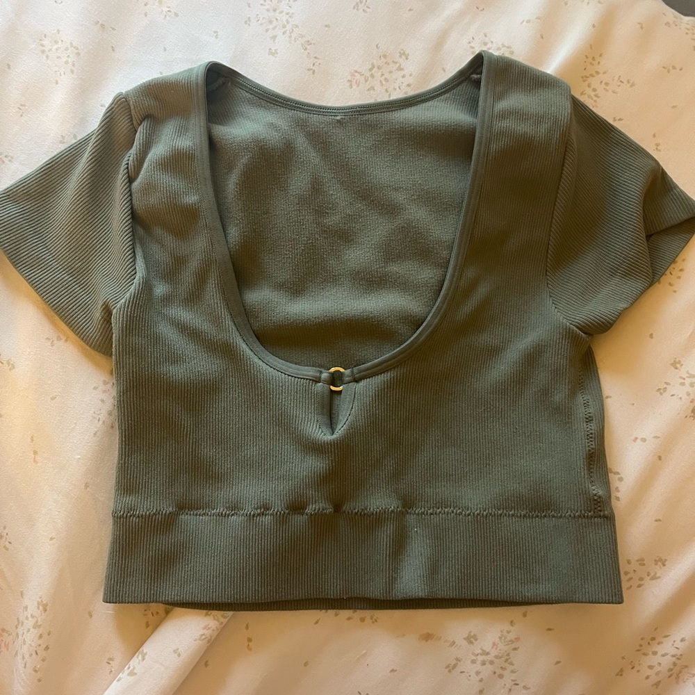 Aerie Sage Green Ribbed Crop Top
